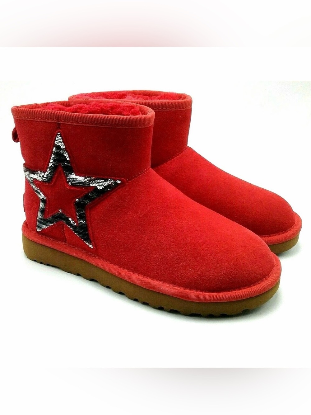 UGG Women Classic Mini Sequin Star Ankle Boots US 8 Suede Red 1108909